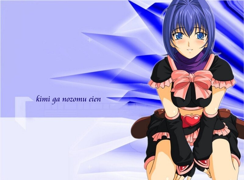 Anime Girl with Blue Hair — Dramatic, Blue Background, Pink Bow, Heart Symbol