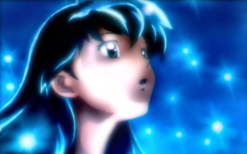 Anime Girl with Blue Hair — Dramatic, Blue Background