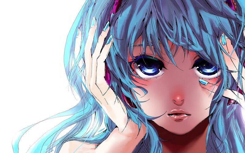 Anime Girl with Blue Hair — Dramatic, Blue Eyes, Tears