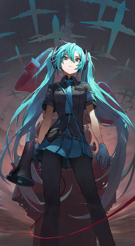 Anime Girl with Blue Hair — Dramatic, Digital Art, Airplanes