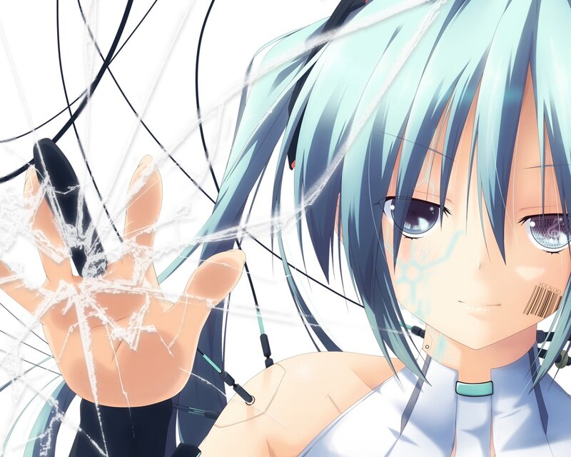 Anime Girl with Blue Hair — Dramatic, Digital Art, Barcode