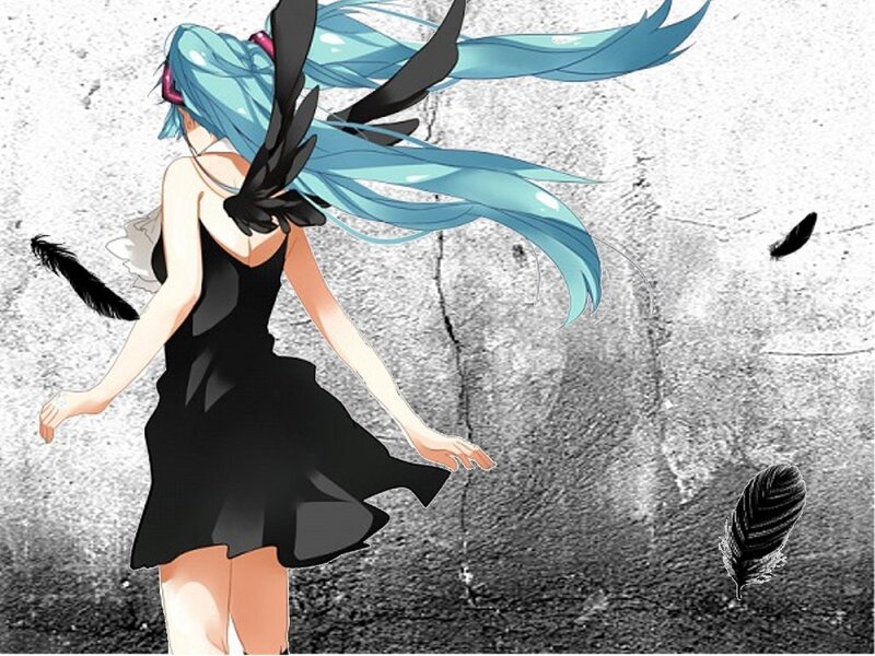 Anime Girl with Blue Hair — Dramatic, Digital Art, Black Dress