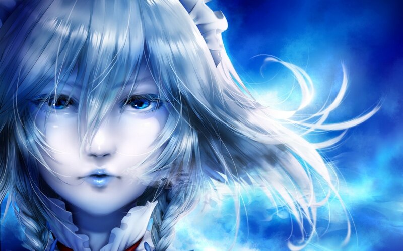 Anime Girl with Blue Hair — Dramatic, Digital Art, Blue Eyes