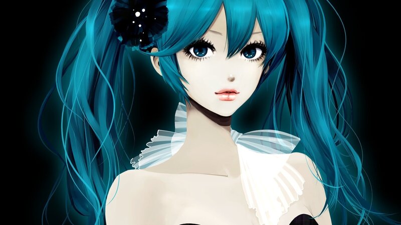 Anime Girl with Blue Hair — Dramatic, Digital Art, Blue Hair, White Dress