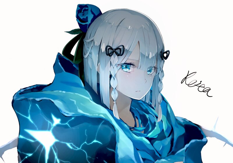 Anime Girl with Blue Hair — Dramatic, Digital Art, Blue Rose