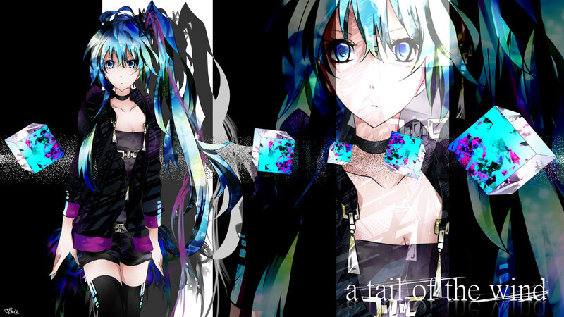 Anime Girl with Blue Hair — Dramatic, Digital Art, Cube