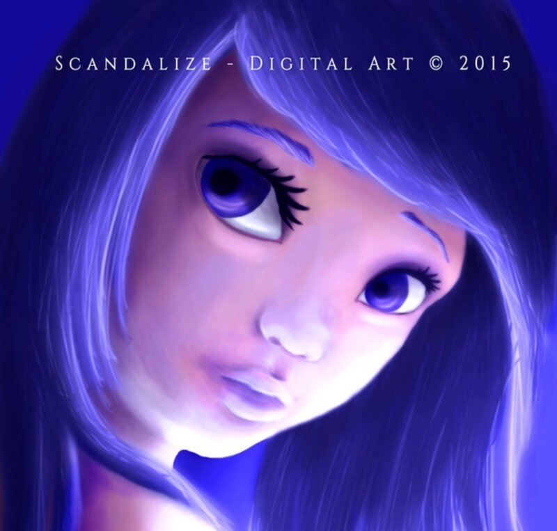 Anime Girl with Blue Hair — Dramatic, Digital Art, Eyes, Face