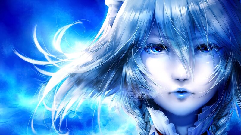 Anime Girl with Blue Hair — Dramatic, Digital Art, Eyes, Wind