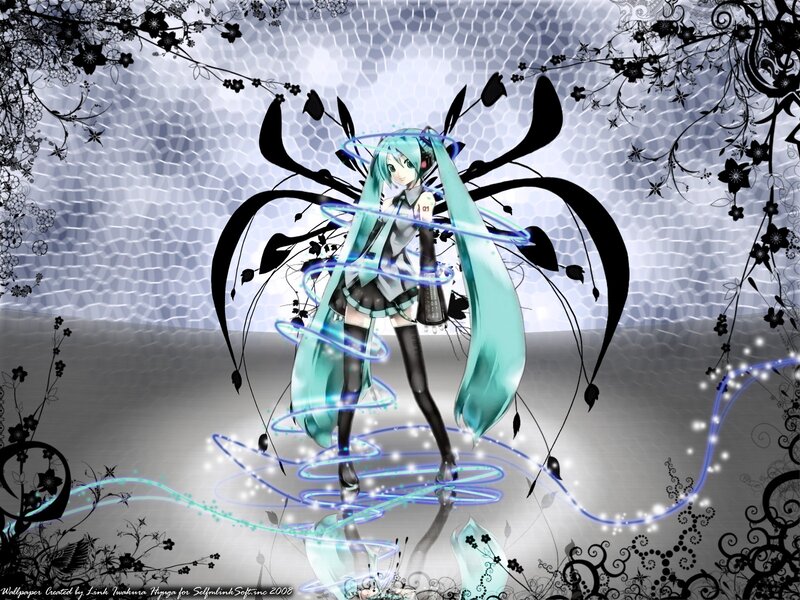 Anime Girl with Blue Hair — Dramatic, Digital Art, Flowers, Light Trails