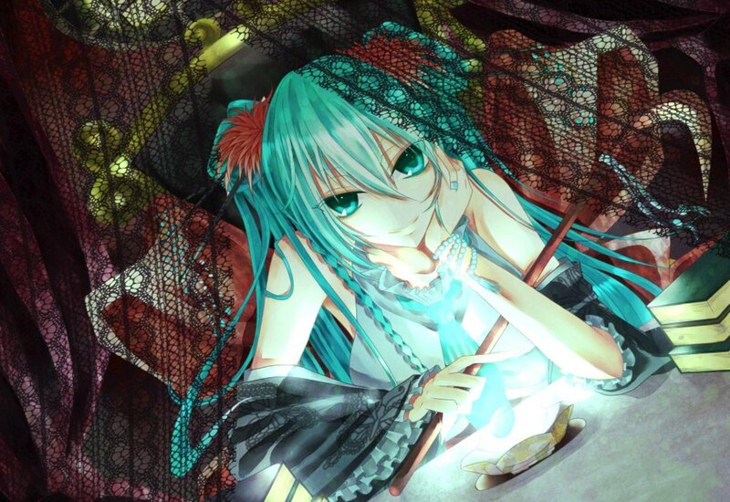 Anime Girl with Blue Hair — Dramatic, Digital Art, Lace