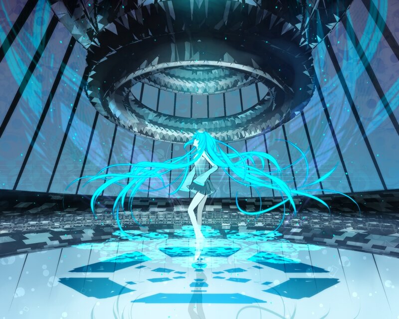 Anime Girl with Blue Hair — Dramatic, Digital Art, Long Hair, Futuristic Room