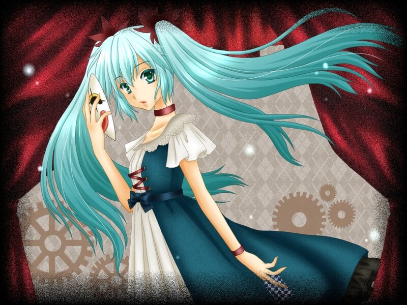 Anime Girl with Blue Hair — Dramatic, Digital Art, Mask