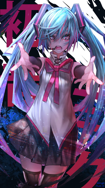 Anime Girl with Blue Hair — Dramatic, Digital Art, Microphone, Skirt