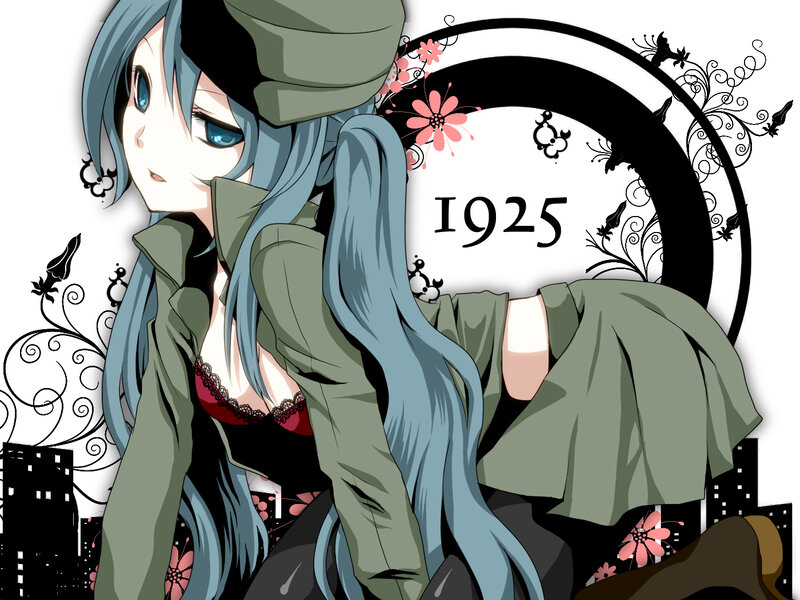 Anime Girl with Blue Hair — Dramatic, Digital Art, Military Hat