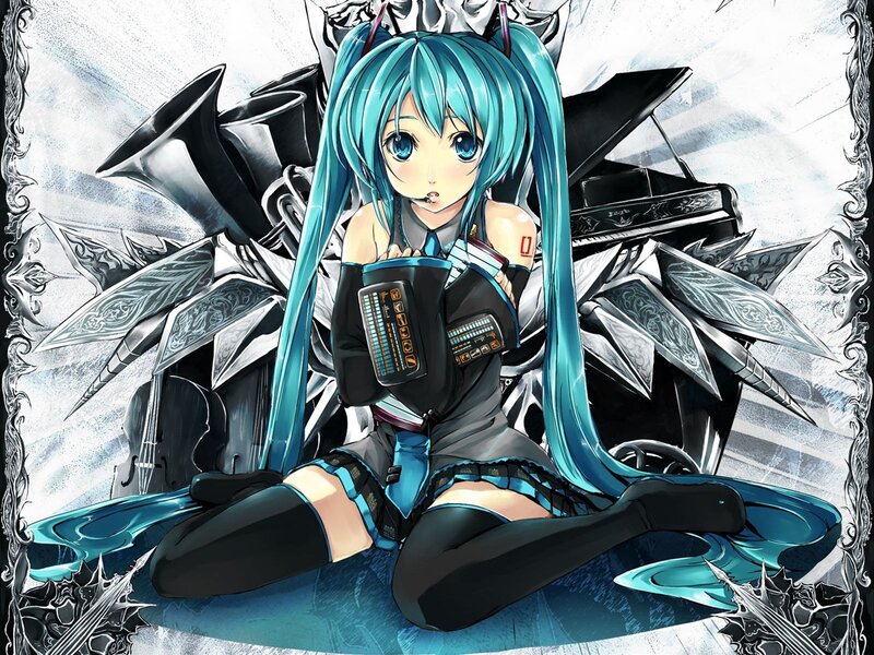 Anime Girl with Blue Hair — Dramatic, Digital Art, Piano