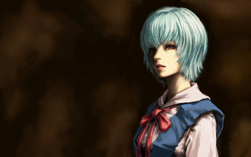 Anime Girl with Blue Hair — Dramatic, Digital Art, Red Eyes