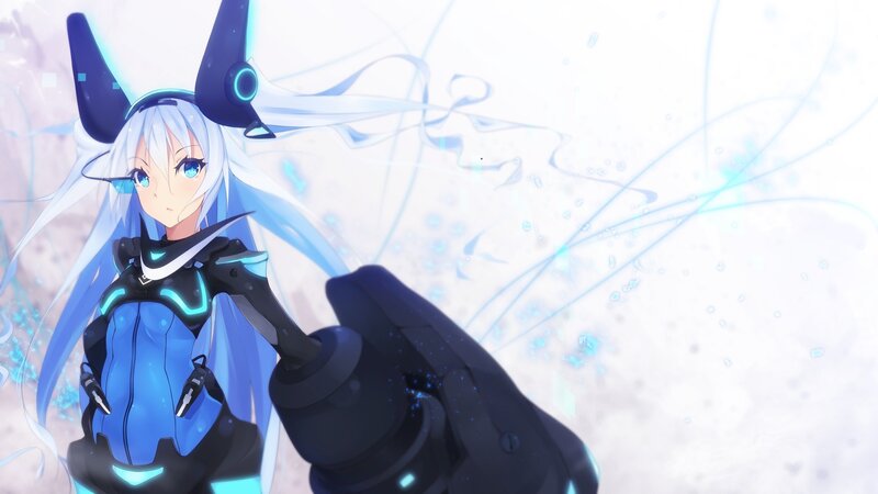 Anime Girl with Blue Hair — Dramatic, Digital Art, Robotic Arm