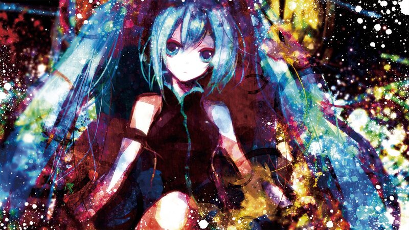Anime Girl with Blue Hair — Dramatic, Digital Art, Sparkles
