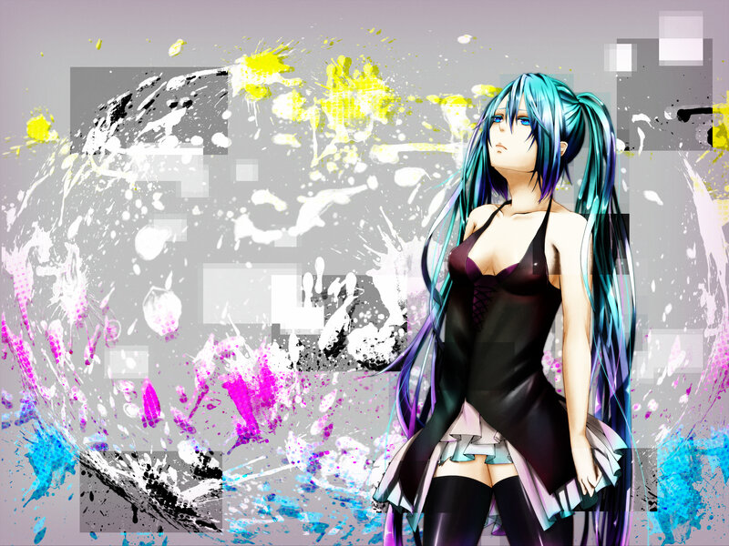 Anime Girl with Blue Hair — Dramatic, Digital Art, Splatter Art
