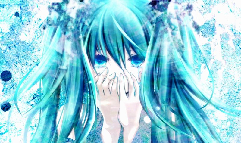 Anime Girl with Blue Hair — Dramatic, Digital Art, Tears