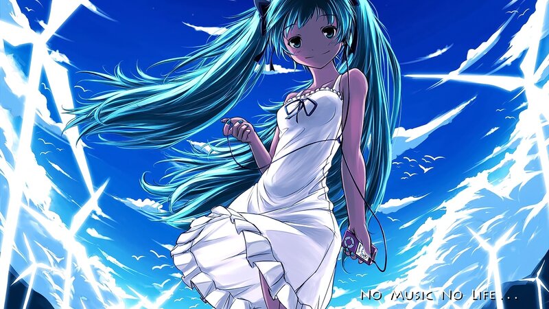 Anime Girl with Blue Hair — Dramatic, Digital Art, White Dress