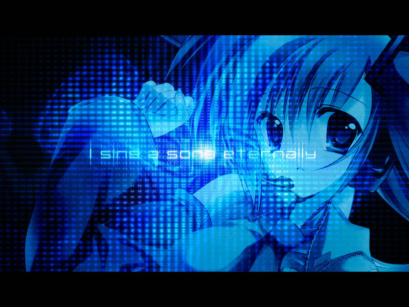 Anime Girl with Blue Hair — Dramatic, Digital Grid