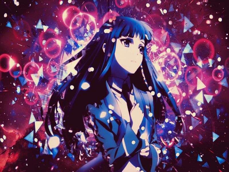 Anime Girl with Blue Hair — Dramatic, Glowing Circles