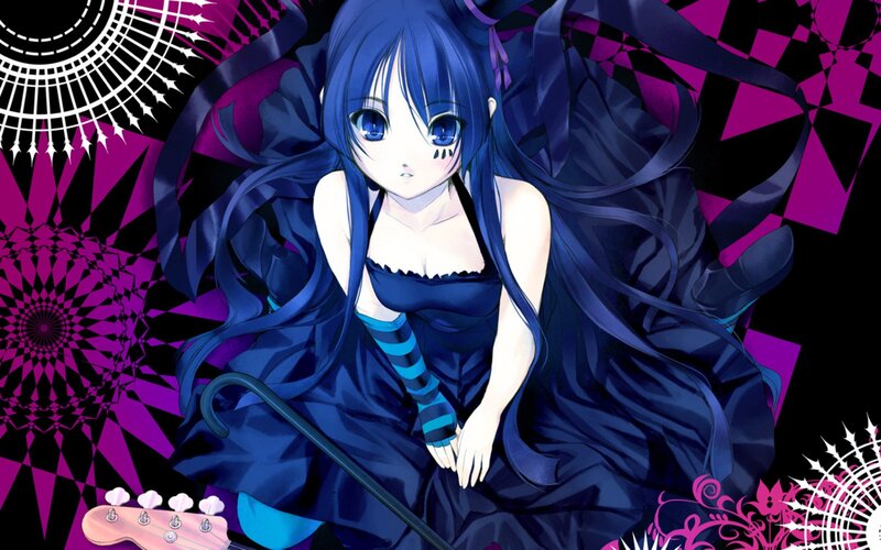 Anime Girl with Blue Hair — Dramatic, Guitar Headstock
