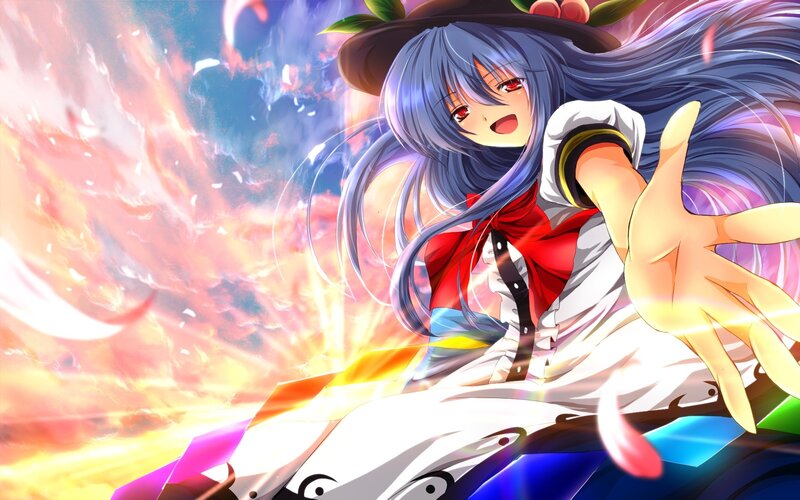 Anime Girl with Blue Hair — Dramatic, Hat, Fire