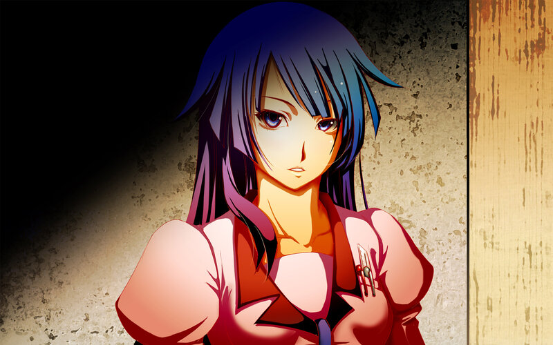Anime Girl with Blue Hair — Dramatic, Knife