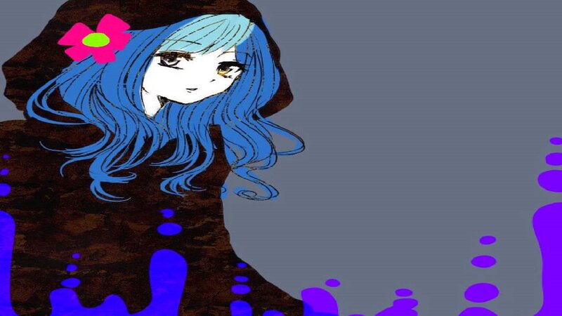 Anime Girl with Blue Hair — Dramatic, Manga, Flower