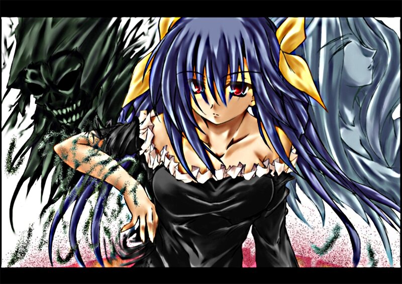 Anime Girl with Blue Hair — Dramatic, Manga, Skull