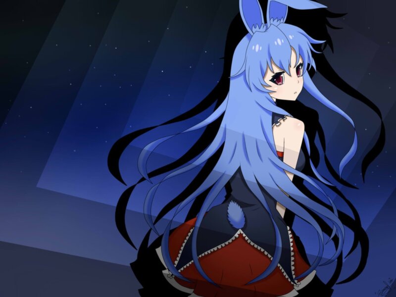 Anime Girl with Blue Hair — Dramatic, Night, Digital Art, Bunny Ears