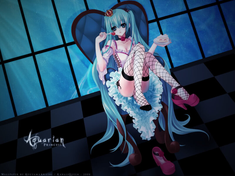 Anime Girl with Blue Hair — Dramatic, Night, Digital Art, Cake