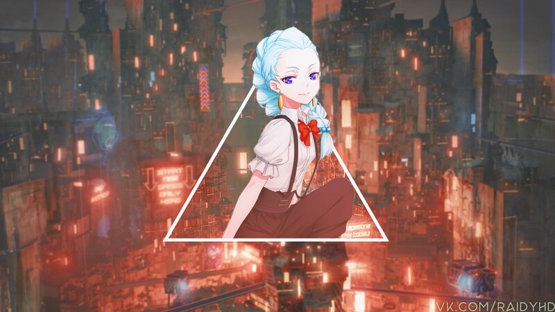 Anime Girl with Blue Hair — Dramatic, Night, Digital Art, Cityscape, Neon Lights