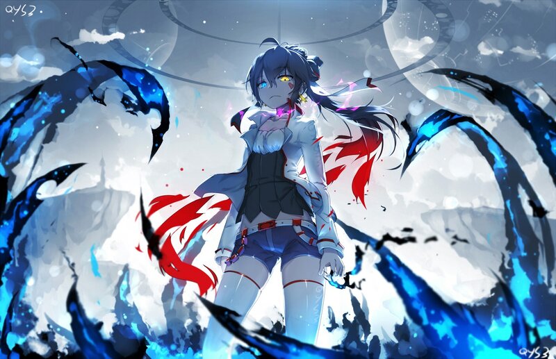 Anime Girl with Blue Hair — Dramatic, Night, Digital Art, Energy Blades