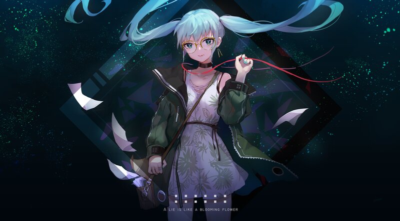 Anime Girl with Blue Hair — Dramatic, Night, Digital Art, Glasses