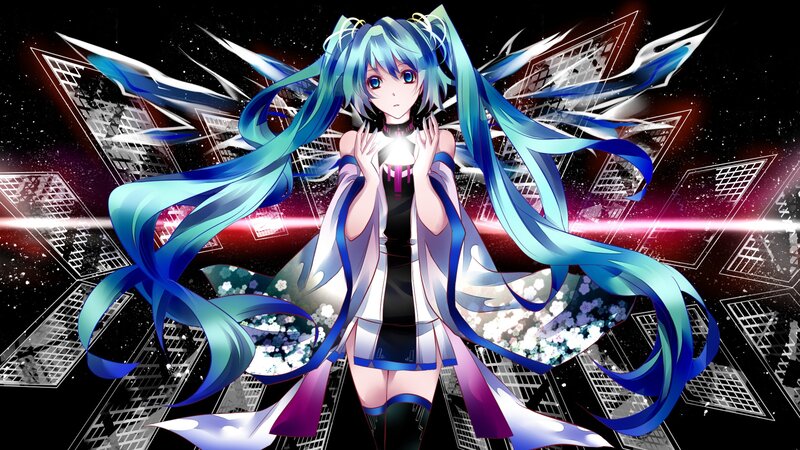Anime Girl with Blue Hair — Dramatic, Night, Digital Art, Long Hair, Wings, Cityscape