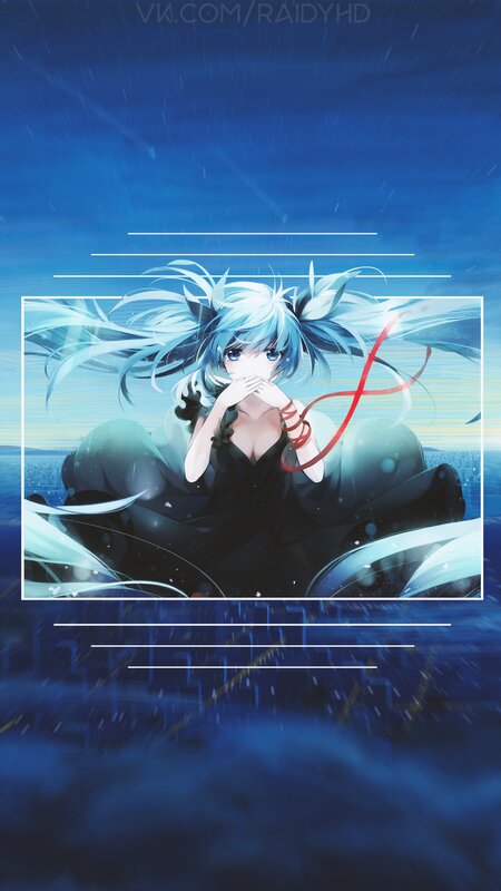 Anime Girl with Blue Hair — Dramatic, Night, Digital Art, Rain