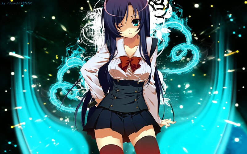 Anime Girl with Blue Hair — Dramatic, Night, Digital Art, School Uniform