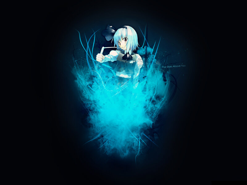 Anime Girl with Blue Hair — Dramatic, Night, Digital Art, Sword, Energy Blast