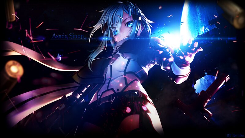 Anime Girl with Blue Hair — Dramatic, Night, Digital Art, Sword, Space