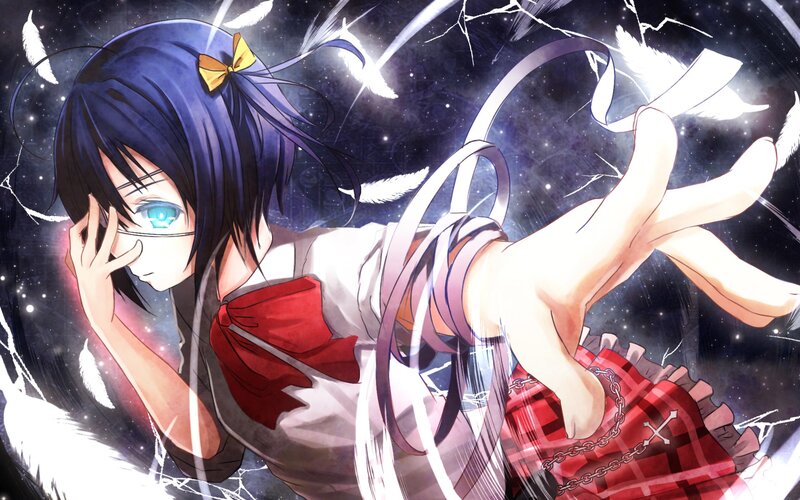 Anime Girl with Blue Hair — Dramatic, Night, Feather
