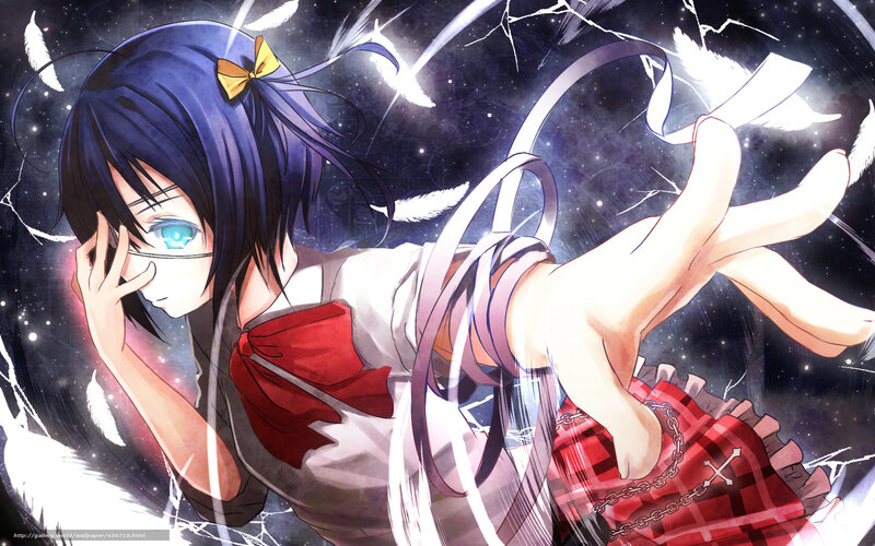 Anime Girl with Blue Hair — Dramatic, Night, Feathers, Ribbon