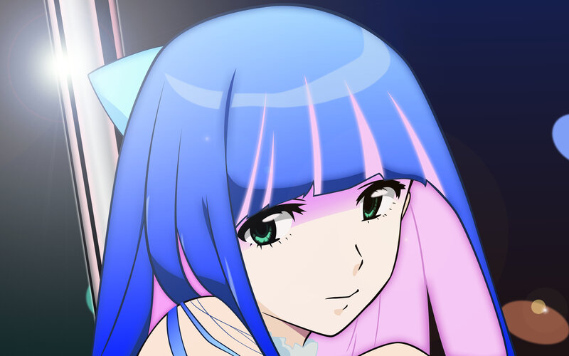Anime Girl with Blue Hair — Dramatic, Night, Green Eyes