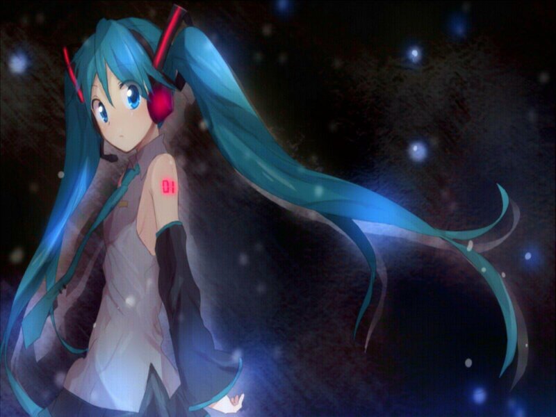 Anime Girl with Blue Hair — Dramatic, Night, Headphones