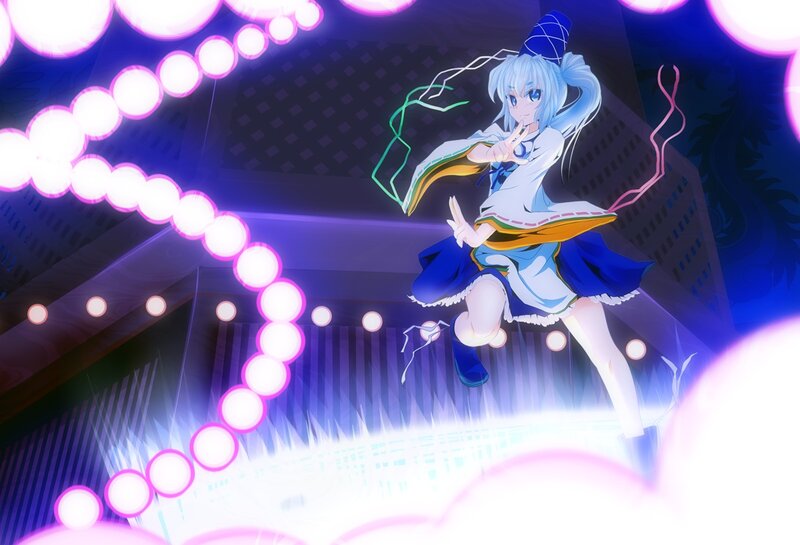 Anime Girl with Blue Hair — Dramatic, Night, Lights