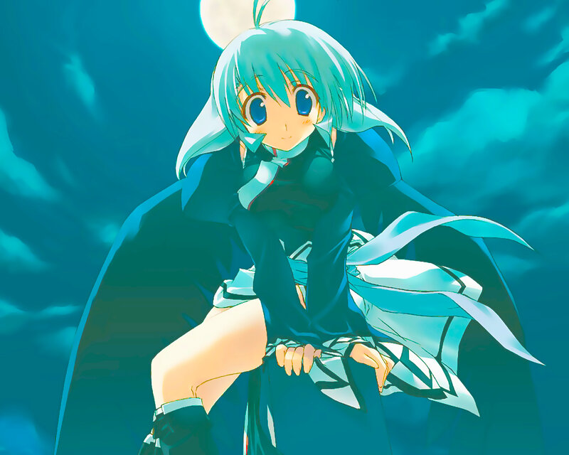 Anime Girl with Blue Hair — Dramatic, Night, Moon