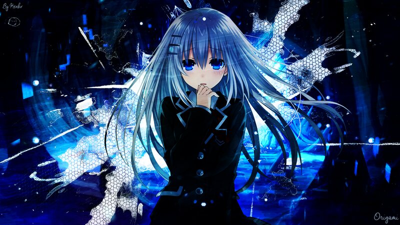 Anime Girl with Blue Hair — Dramatic, Night, School Uniform, Blue Eyes