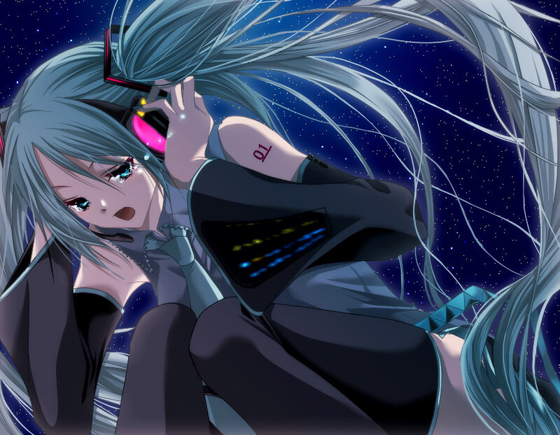 Anime Girl with Blue Hair — Dramatic, Night, Stars
